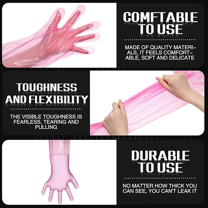 Meanplan 60 Pcs Field Dressing Gloves Disposable Cleaning Hunting Field Processing Gloves Shoulder Length Black Dressing with Long and Short Gut Mitten Combo Pack