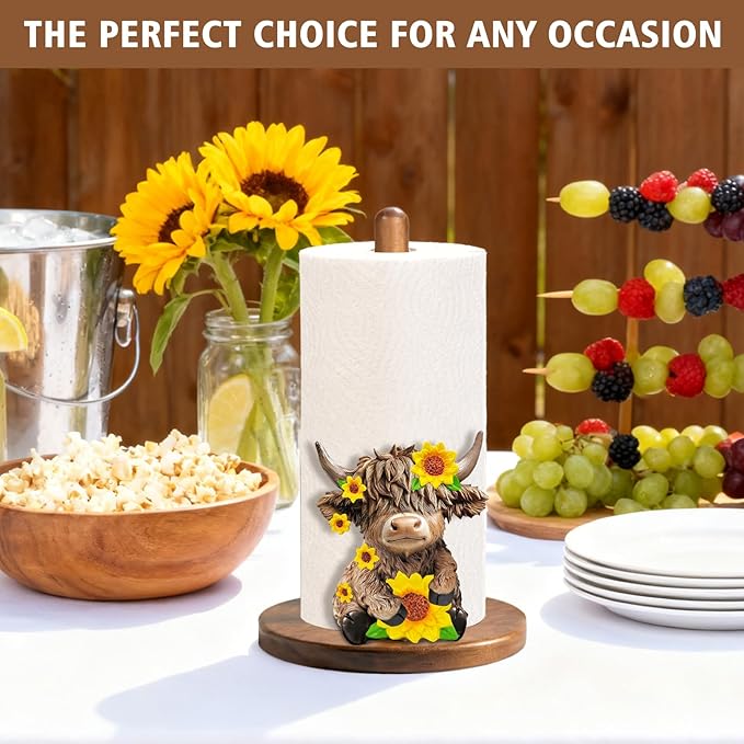 Highland Cow Paper Towel Holder - Highland Cow Decor for Kitchen Farmhouse Bathroom Countertop - Gifts for Women Mom Grandma - 3D Cute Stuff Decorative Accessories