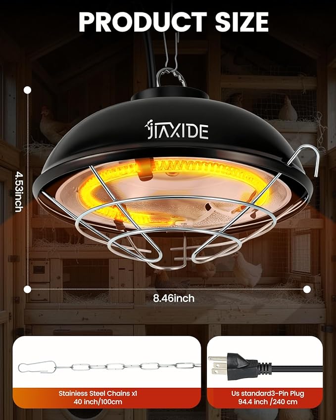 350W Dual-Mode Heat Lamp for Chickens - Long-Lasting Brooder Heater Bulb,Chick Heater with 7.87ft Cord for Chicks, Poultry & Ducklings