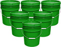 5-Gallon Bucket with Airtight Lid – Made in USA, Food Grade BPA Free Plastic, Heavy Duty Multi-Use, Metal Handle with Grip, Stackable Storage – Green, 6 Pack