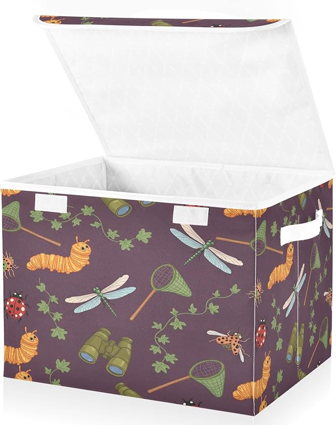 Dragonfly Net Binoculars Caterpillar Storage Bins with LidsLeaves Insect Foldable Storage Basket with Handles Collapsible Large Fabric Organizer Containers for Clothes Shelves Closet Office Ho