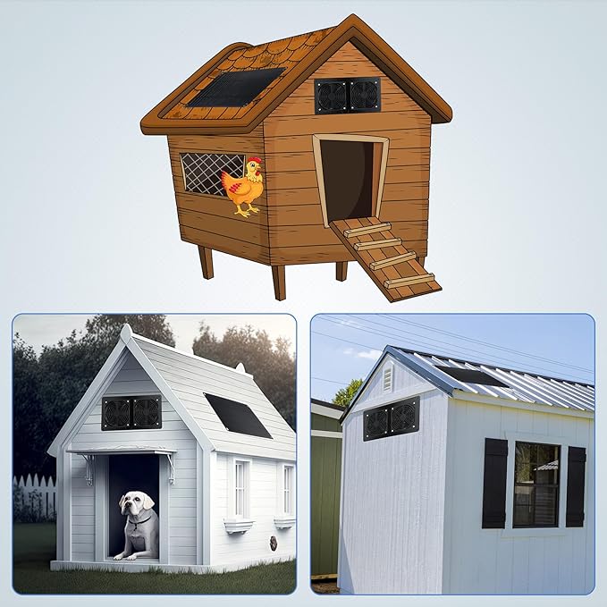 2 Sets Solar Powered Fan Kit Solar Panel Fan Kit 10w Weatherproof Dual Solar Fans Outside Waterproof Solar Exhaust Fan for Chicken Coops Greenhouse Sheds Pet House Car Window Ventilation