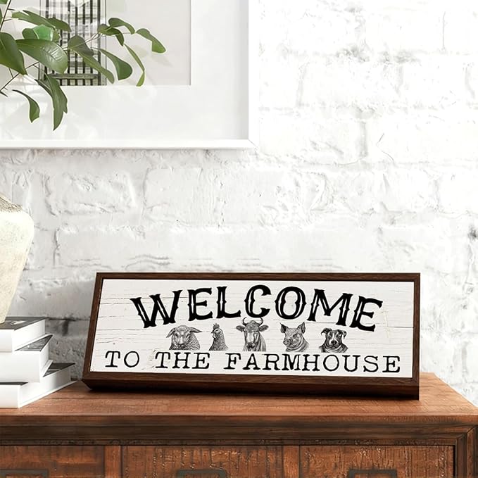 Farmhouse Wood Signs, Welcome to the Farmhouse Sign, Front Door Sign, Home Decor for Indoor Outdoor, Front Door Decors, Rustic Framed Wood Hanging Decor 9.5x3.1x1 inches