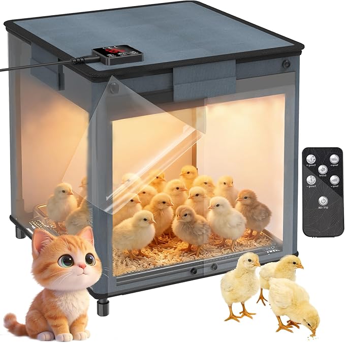Brooder Box for Chicks, 4-in-1 Chick Starter Kit,Brooder Heating Plate with Adjustable Temp (77~95℉) & 9H Timer, Baby Chicken Pen, Chicken Feeder, Waterer,200W Poultry Coop Heater for Ducks, Quails