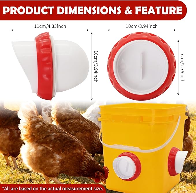 Chicken Feeders No Waste, DIY Automatic Poultry Feeder 8 Ports 1 Hole Saw with Covers Gravity Feed Kit for Buckets Barrels Bins Troughs（Red and White）