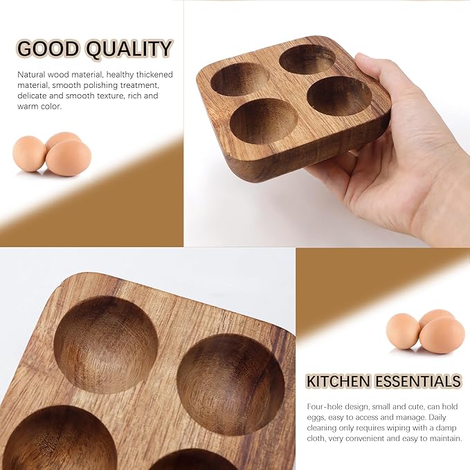 4 Slots Wooden Egg Tray, Egg Holder for Kitchen Refrigerator Countertop Display Or Storage