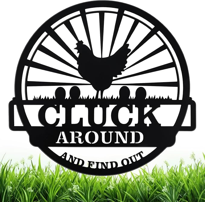 Tandefio 12" Fluffy Chicken Coop Metal Signs Funny Decor Gift for Kitchen Farmhouse Wall Art for Must Haves Chicken Coop Accessories(Around)