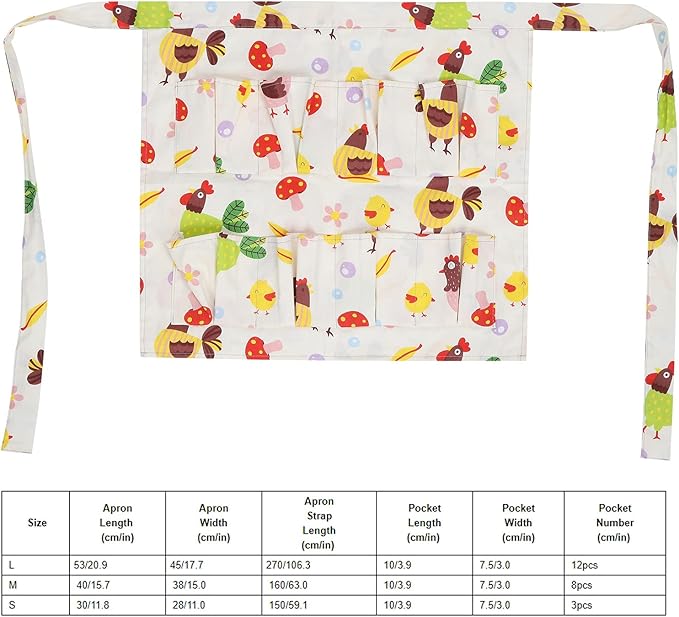 Eggs Collecting Apron, Cotton Twill, Multiple Pockets, Durable and Machine Washable - Protective and Practical, Ideal for Cooking Women Apron and Farm Use (Medium: Approx. 17.6x16.2x10cm /