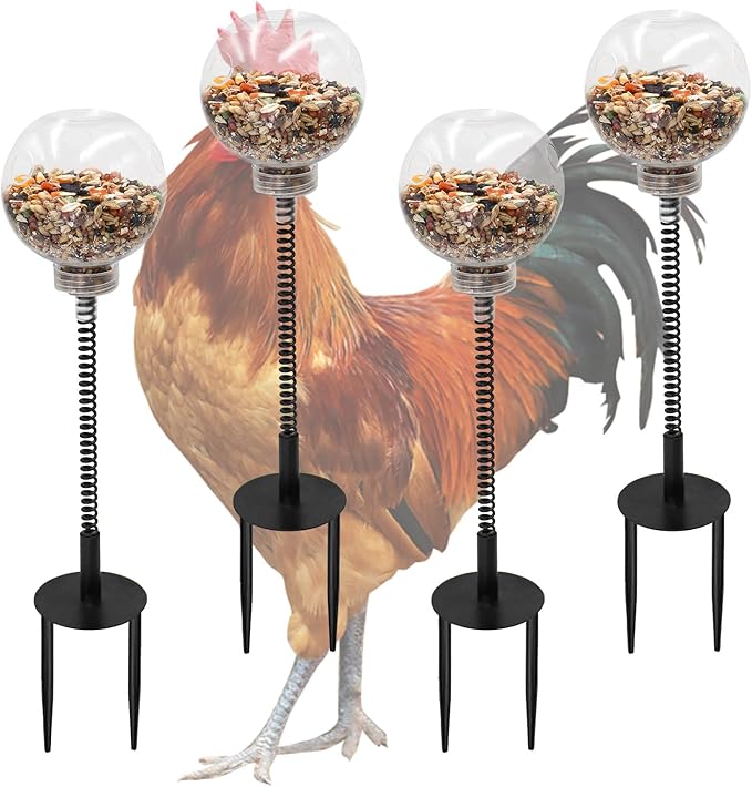 Oooct 4 Pack Chicken Pecking Toys with Swing Feeder, Coop Slow Feeder Toy for Chickens, Chicks, Ducks, Hens, Parrots & Poultry Enrichment