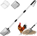 Chicken Poop Scooper - Chicken Coop Pooper Scooper Long Handle Stretchable with 2 Metal Coop Litter Scoop Stainless Steels Chicken Coop Cleaning Accessories Poultry Poop Scooper Tools
