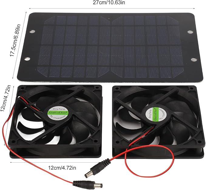 Solar Panel Fans Kit, 10W 12V Solar Panel Powered Dual Fan, Portable Gable Fan, Waterproof Outdoor Solar Exhaust Ventilation Fan for Greenhouse, Chicken Coops, Shed, Dog House, Window Exhaust, RV