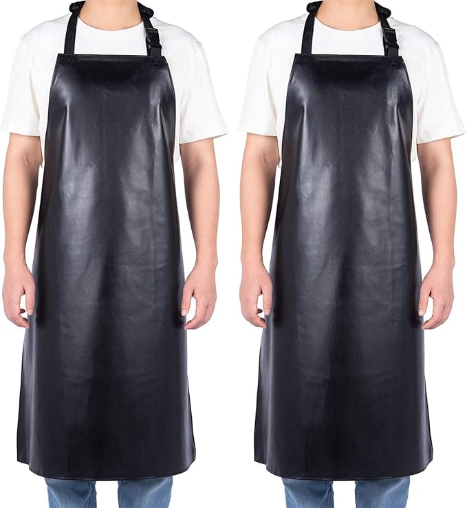 Homsolver Waterproof Rubber Vinyl Apron for Unisex Adult, Adjustable, Lightweight, Chemical Resistant Extra Long Work Apron