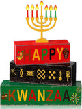 Geelin 4 Pcs Kwanzaa Wooden Table Centerpiece Set Wooden African Heritage Tiered Tray Decor Happy Kwanzaa Home Decor for Holiday Party Supplies