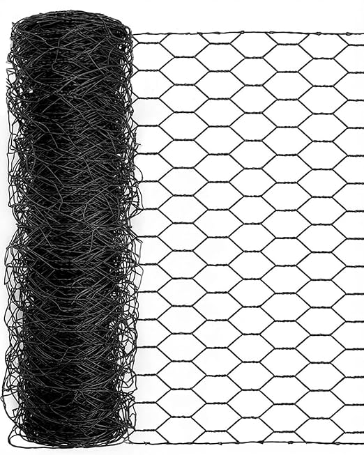 Vensovo Black PVC Coated Chicken Wire, 57in x 150ft Poultry Netting Roll, 1 inch Hex Mesh Garden Fence for Chicken Coop, Rabbit Pen, Yard