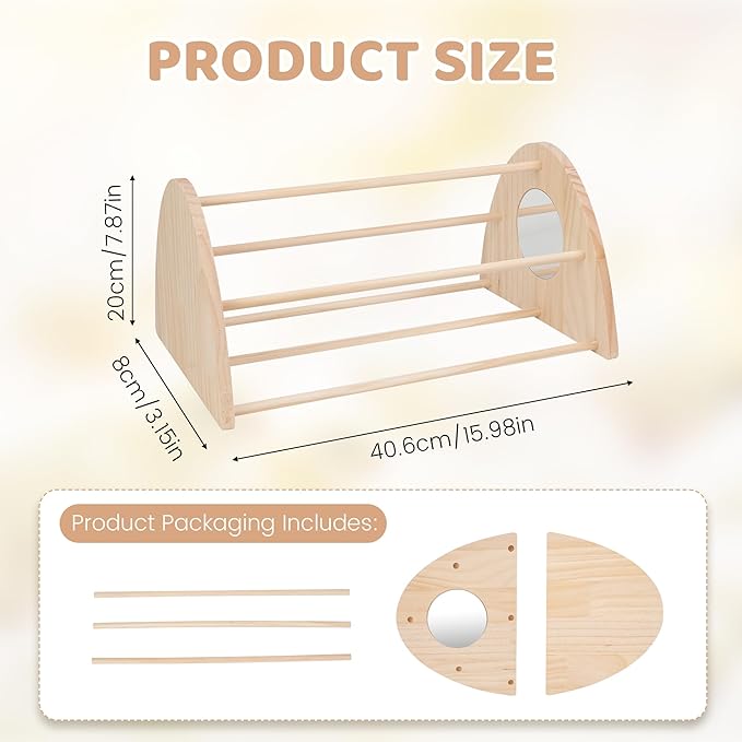 16 inches Extra Long Chicken Perch, Strong Wood Roosting Bar with Built-in Mirrors for Chicks Entertain, for Chick Jungle Gym at coop and brooder