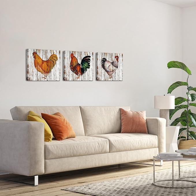 Nachic Wall - Rustic Farmhouse Wall Decor Rooster Hen Painting Canvas Print Vintage Farm Animal Wall Art Countryside Home Decorations (Small)