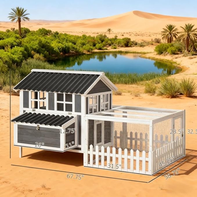 Wooden Chicken Coop for 3-4 Chickens, Weather-Resistant Outdoor Hen House with Nesting Box, Roosting Perches, and Ramp for Backyard Poultry