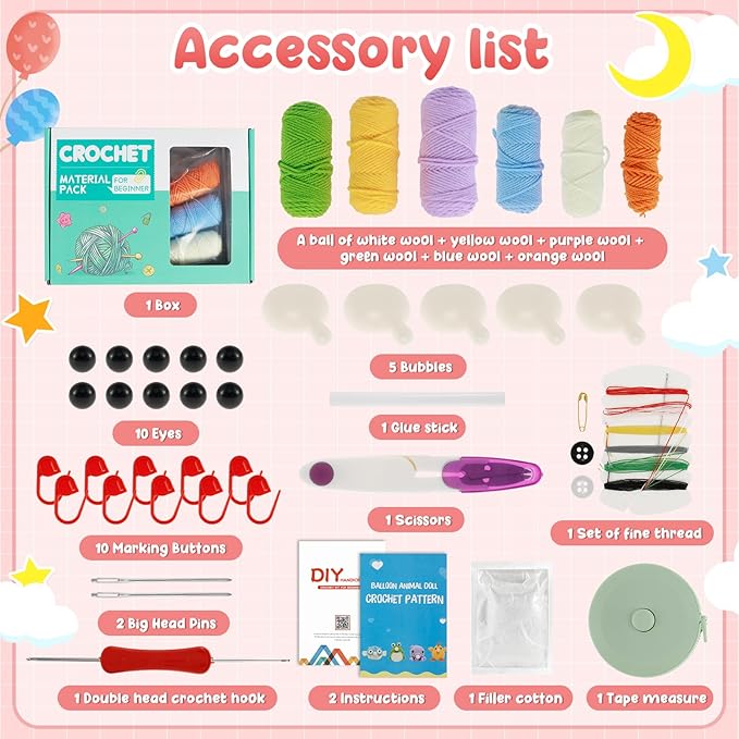 4Pcs Crochet Kit Complete Animal Crochet for Beginners Knitting Kit DIY Crochet Craft Kit Adorable Doll Chick Frog Octopus Starter Pack DIY Crochet Craft Kit with Step-by-Step Tutorials for Adults