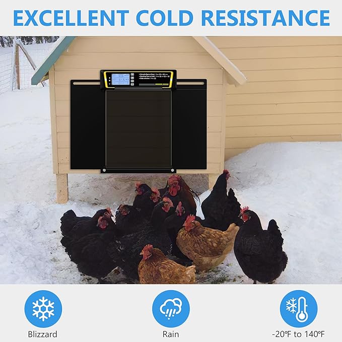 Automatic Chicken Coop Door with Timer & Light Sensor，5000mAh Battery & 3.7W Solar Panel，Anti-Pinch Auto coop Door, Weatherproof for Backyard Chicken Coop (Black)