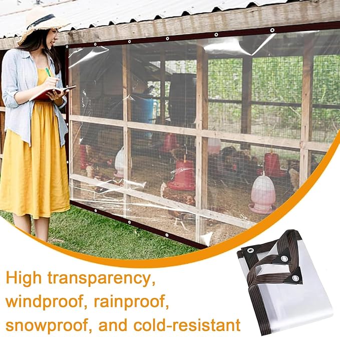 6.6x13ft Chicken Coop Cover for Winter,Chicken Coop Tarp with Elastic Cords & Rope,Waterproof Windproof Winterizing Insulation for Chicken Run,Porch Patio Poultry Enclosure