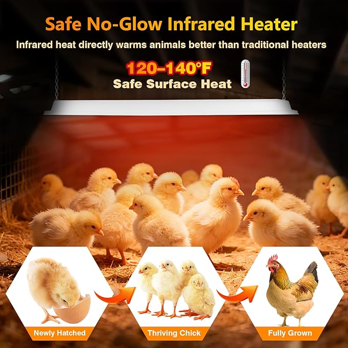 40"x11" Large Overhead Infrared Heater, 150W Chick Brooder Lamp for 50-75 Chicks, Safe and Energy Efficient Adjustable Hanging Heat Lamp with Uniform Heat for Chicken Coops, Pigs, Indoor & Outdoor