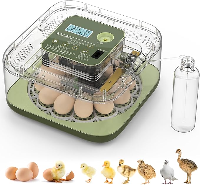 12 Egg Incubator with Automatic Turning, Auto Water Refill & Temp/Humidity Control, Plus Hatching Guide, Digital Hatcher for Chicken, Duck, Quail, Pigeon Eggs & More
