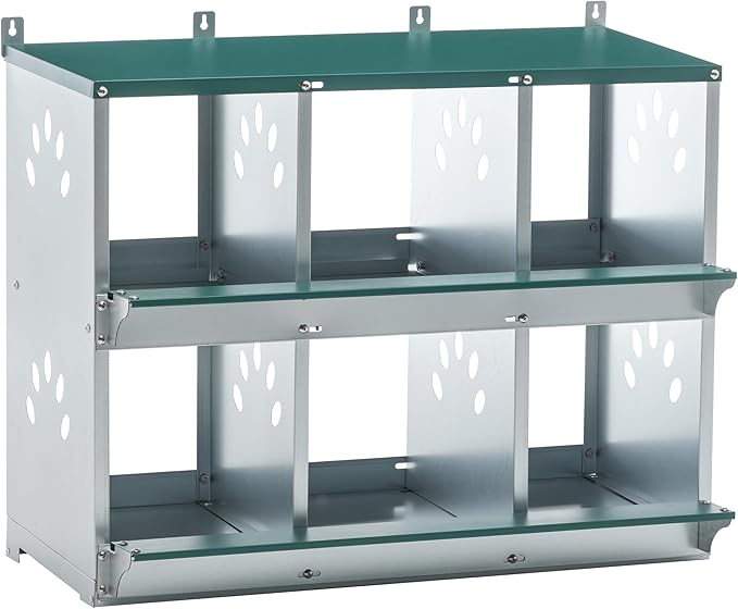 Chicken Nesting Box, 6 Compartment Wall Mount Metal Chickens Laying Boxes for Hens, Ducks, Roll-Out Egg Collection for Chicken Coop, Backyard, Farms,Style 2, Green