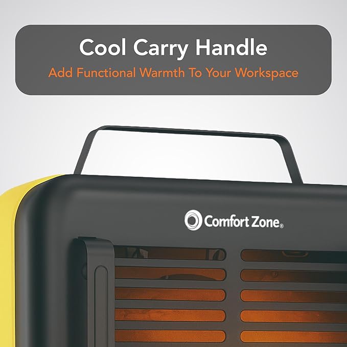Comfort Zone 1500W Milkhouse Style Electric Utility Heater – Portable Workshop & Garage Space Heater with Adjustable Thermostat, 2 Heat Settings & Fan – All-Metal Heavy-Duty Design – Yellow/Black