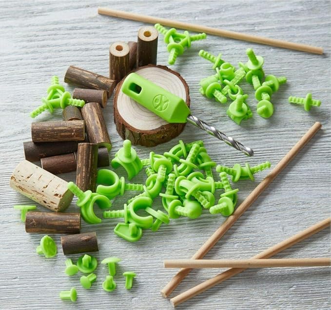 HABA Terra Kids Connectors Backyard Craft Kit Starter - 86 Piece Set with Plastic Connectors, Wooden Pieces Cork & Hand Drill - Ages 8+