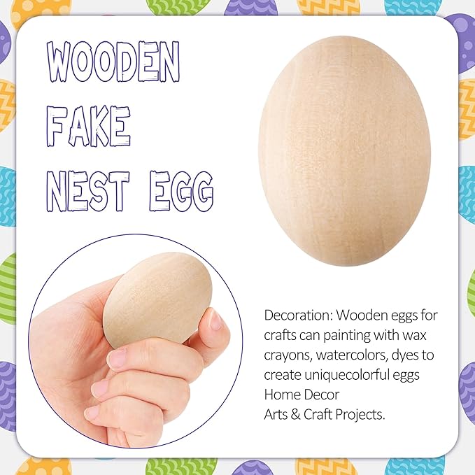 YunKo 6Pcs Wooden Easter Eggs Fake Wood Easter Unfinished Eggs to Paint for Crafts Home Decor