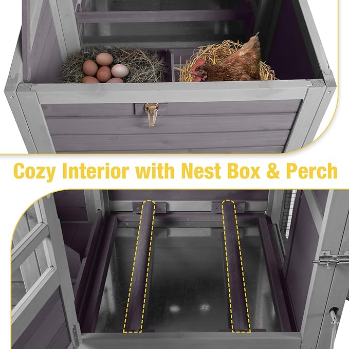 Aivituvin Mobile Chicken Coop with Wheels, Outdoor Poultry Cage with Weatherproof Roof, Lockable Nesting Box & Pull-Out Tray, Expandable Chicken Run for Chickens, Ducks & Small Animals
