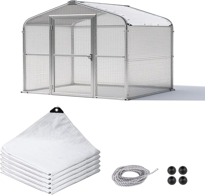 Klmnop Chicken Coop Cover, Waterproof 11.8 x 6 ft Chicken Coop Tarp Cover for Winter with Ball Bungees Cords for Large Coops, Walk-in Chickens Run Pen, Chicken Run(White)