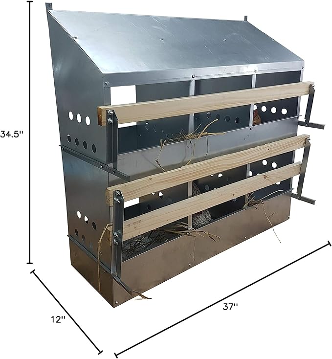 6 Hole Heavy Duty 23ga Galvanized Chicken Nesting Laying Roost Box Made in USA | High Front and Back Panels | Easy to Remove and Clean | Heavy Duty perches hinged Upward | Rust Resistant 0300112