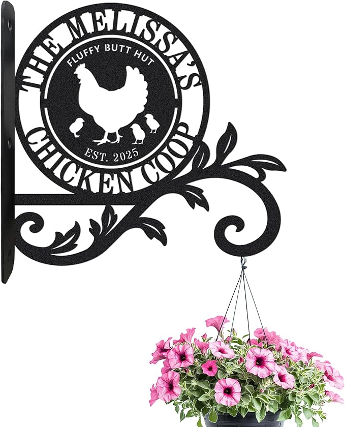 Personalized Chicken Coop Metal Sign with Hanging Basket Hook,Custom Farmhouse Wall Mount Plaque, Rustic Outdoor Chicken Coop Sign with Hen & Chicks Design,Farm Decor Accessory,Gift for Chicken Lovers