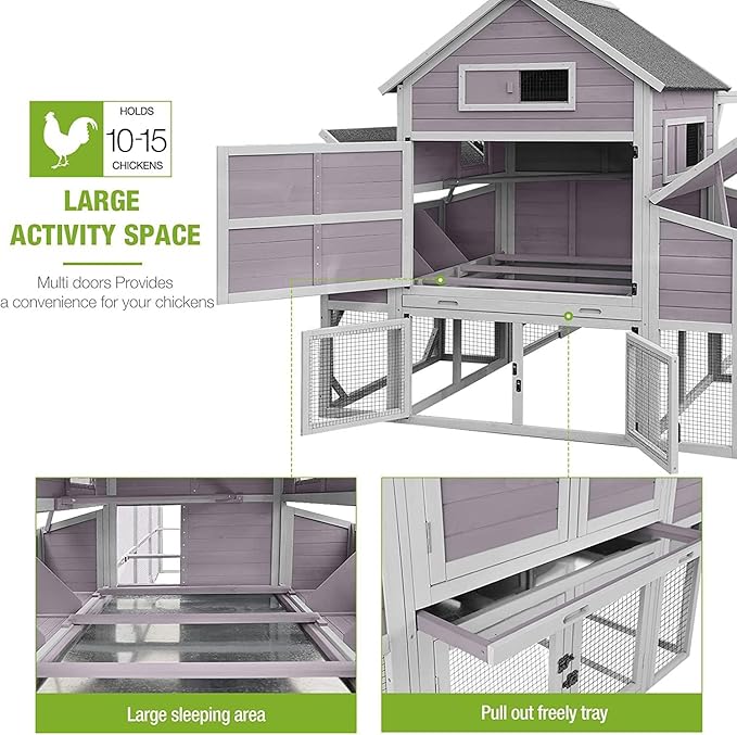 GUTINNEEN Large Chicken Coop 135" Chicken House with Run Wooden Hen House Poultry Cage with 6 Large Nesting Boxes,10-15 Chickens