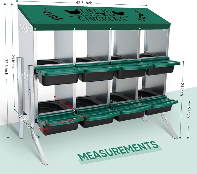 Tgeyd Nesting Boxes 8-Holes Nesting Boxes for Chickens Height-Adjustable with Chicken Perch can accommodate 8 to 32 Chickens and Comes