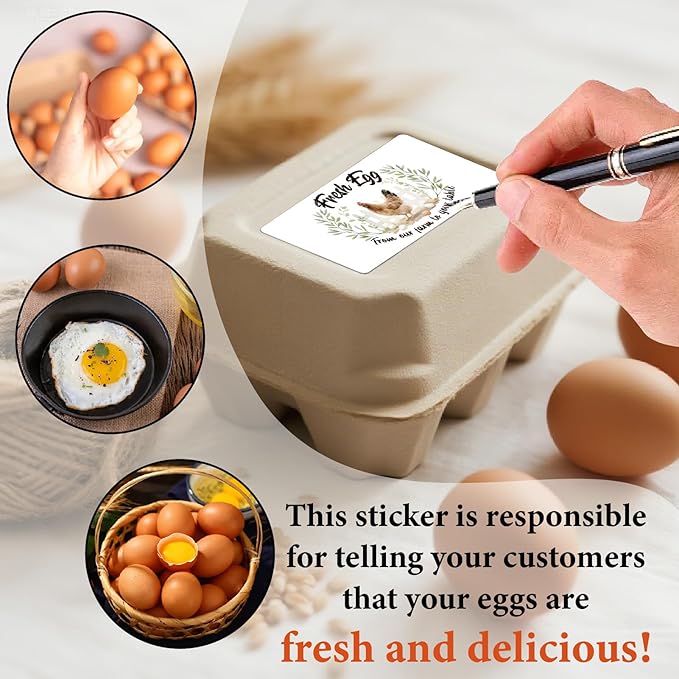 60Pcs 2" x 4" Fresh Egg Labels Self Adhesive from Our Farm to Your Table Chicken Fresh Egg Farm Stickers Packaging Tags for Box Containers Business Farmhouse Market Shop Supplies