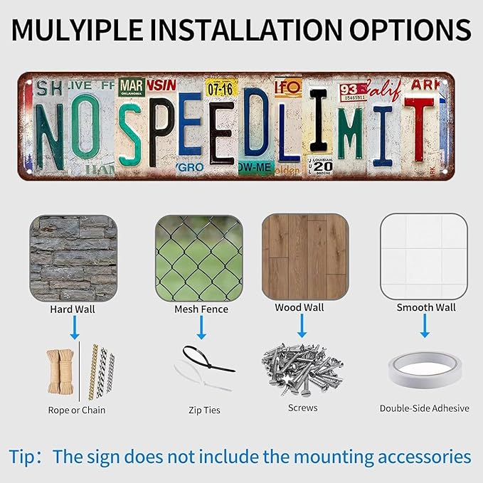 No Speed Limit Signs Boys Gifts Vintage Metal Tin Sign Funny Garage Decor Man Cave Room Decor Home Bar Bedroom Wall Art Decor 4 X16 Inches