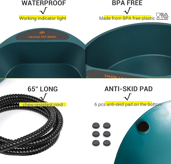 2.2L Heated Dog Bowl, Provides No Freeze Water, Pet Water Heater for Dogs/Cats/Chickens/Birds/Livestock, Green