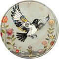 Bird Round Metal Tin Sign Wreath Farm Flowers Rustic Vintage Wall Art Decor for Garden Porch Yard Farmhouse Outdoor Decor 12x12inch