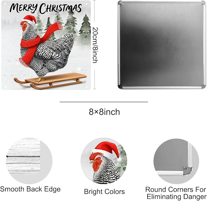 Funny Chicken Kitchen Decor Farmhouse Christmas Wall Decor Country Kitchen Decoration Gifts For Chicken Lover 8×8 Tin Sign