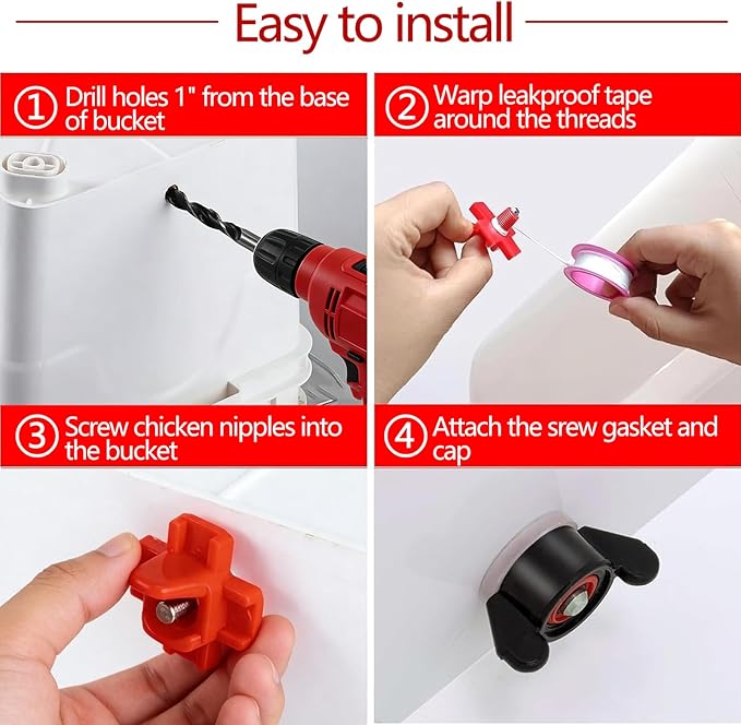 40 Pcs Horizontal Chicken Waterer Nipples with Drill Bits, Leakproof Poultry Watering System for Chicken Coop, Durable ABS Plastic & Stainless Steel, Water Saving Design for Outdoor Use