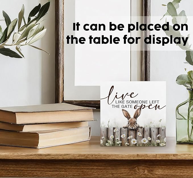 Farmhouse Rabbit Sign - Farmhouse Cottagecore Animal Office Kitchen Bedroom Decor,Rustic Farm Live like Someone Left the Gate Open Home Decor Signs,Duck Gifts for Women