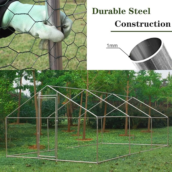 Large Metal Chicken Coop,Walk-in Poultry Cage,Outdoor Hen Run House with Waterproof and Anti-Ultraviolet Cover Rabbits Habitat Cage for Outdoor