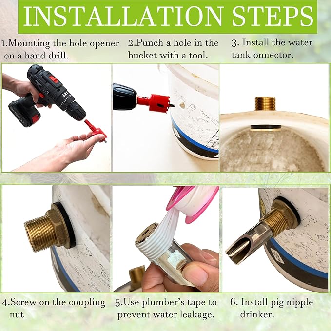 5 Pcs Pig Nipple Waterer for Barrel Kit Stainless Steel Automatic Pig Nipple Drinker Hog Drinker Feeder with Brass Water Tank Connector Kit Hog Water Nipples for Piglets Goat Waterering System