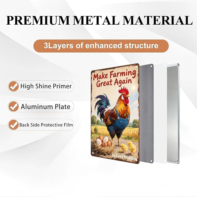 Retro Make Farming Great Again Chicken Coop Tin Sign Backyard Poultry Decor for Coop Entrances Garden Sheds and Farmers Market Stands 12X16Inch