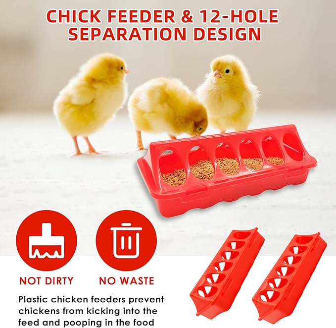 Chick Feeder and Waterer Kit with 75W Heat Lamp, Chick Perch, Flip Top Poultry Feeder, Baby Chick Starter Kit for Chick Brooder, Baby Chicken Supplies for Baby Chick, Duck and Quail