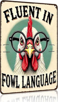 Funnysign Chicken Gifts Vintage Chicken Fluent In Fowl Languages Tin Sign for Chicken Coop Farm Kitchen Garden Yard Decor 8x12 inch(3917)