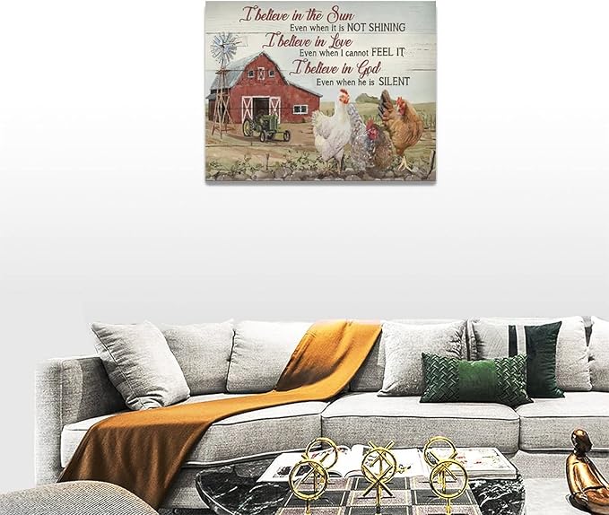 banonaty Rooster Kitchen Decor Wall Art Rustic Farmhouse Chicken Barn Pictures Wall Decor Country Inspirational Quotes Canvas Prints Home Office Decorations For Bathroom Dinning Room Framed 16''x12''