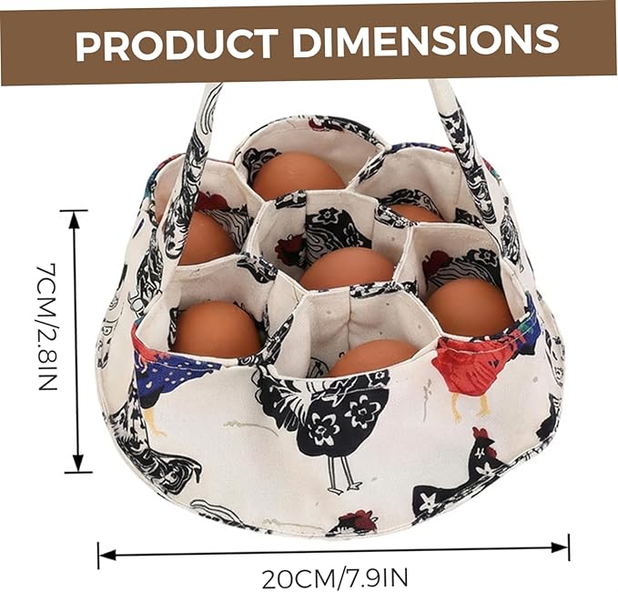 Egg Basket, Egg Collecting Basket, Handheld Chicken Holder with 7 Individual Bags for Gathering Fresh Eggs Safely from Coop to Kitchen, Gathering